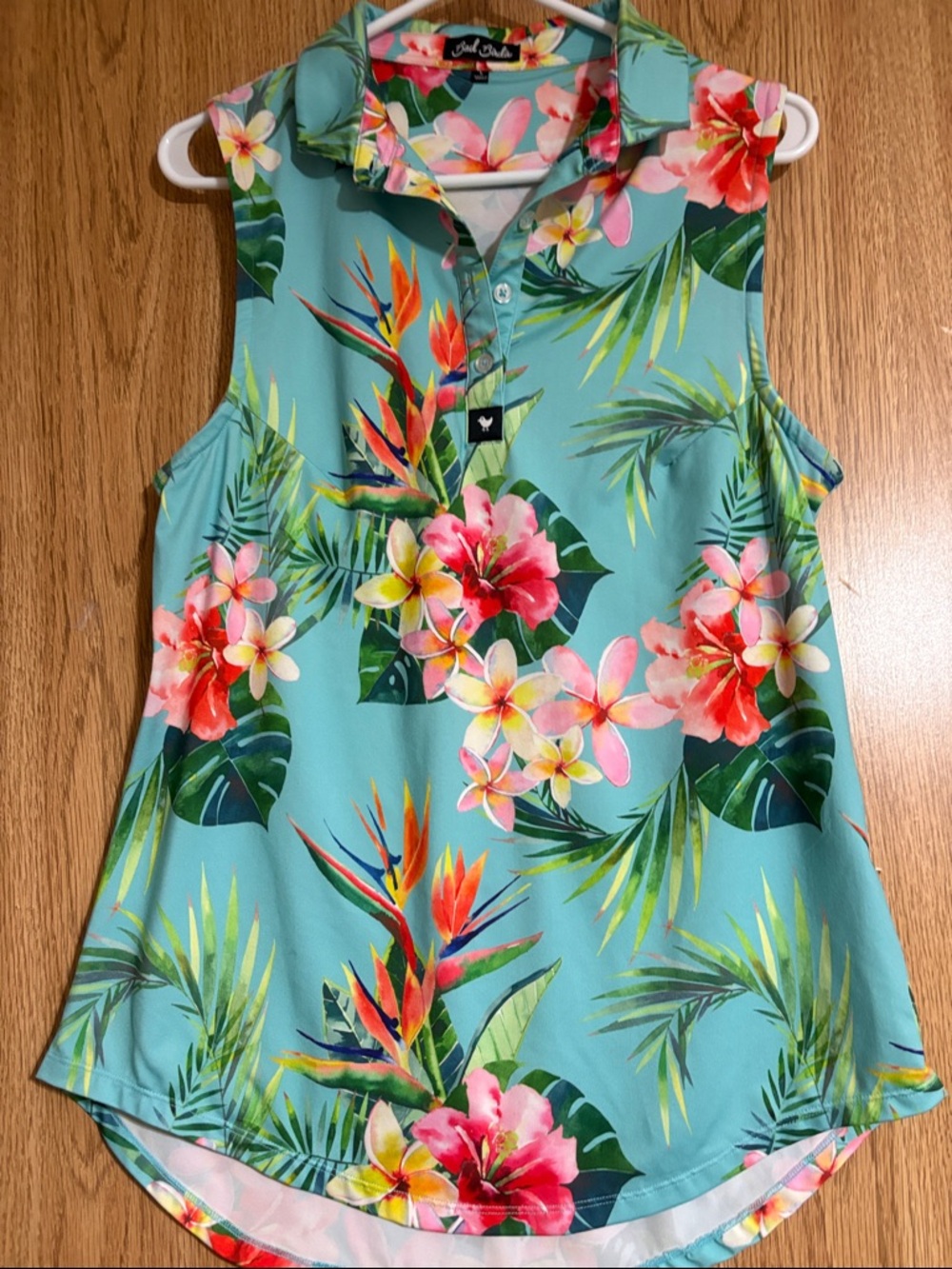 Bad Birdie Teal Polo with Pink & Green Floral Accents - Picture 4 of 6
